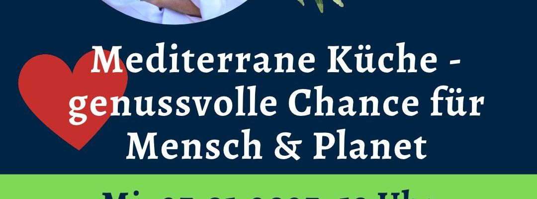 Gerald Wüchner lächelt freundlich, er trägt einen weißen Küchenkittel - der Titel "Mediterrane Küche - genussvolle Chance für Mensch & Planet"
